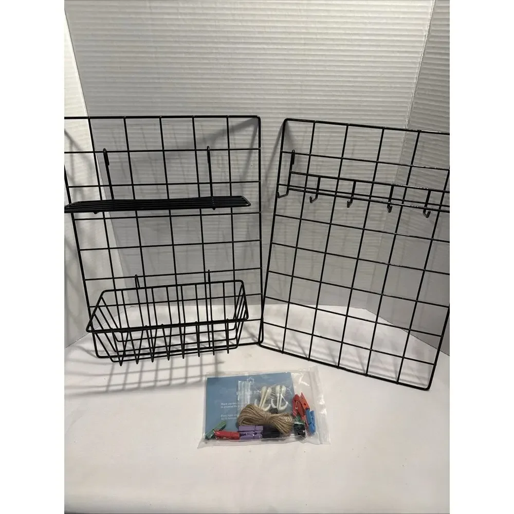 Black Wire Wall Grid Panel Multifunction Photo Hanging Display - New 2 Pc.